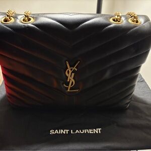 Saint Laurent Black Quilted Leather Shoulder Bag with Gold YSL Hardware
